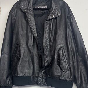 Members Only Dark Leather Bomber Jacket
